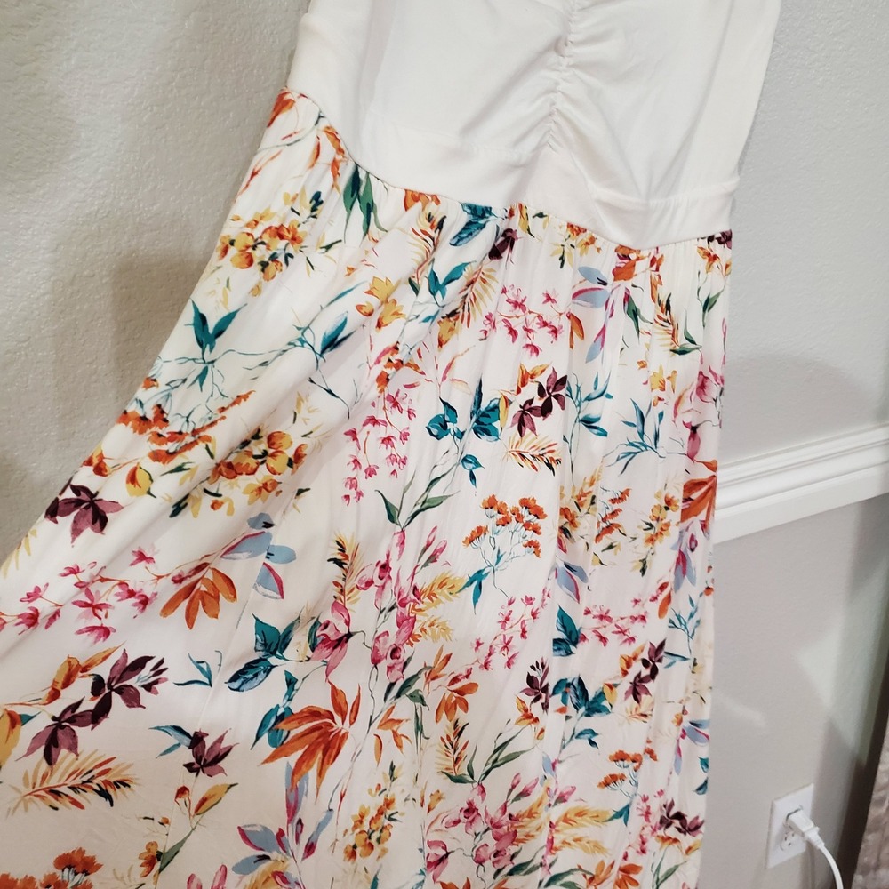 Torrid Tube Top Floral Midi Dress White Size 1 1X 14/16 Summer Boho - Picture 5 of 9
